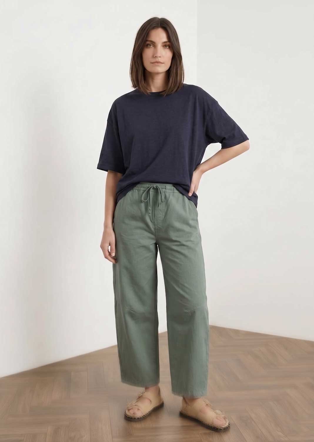 khaki barrel pants 