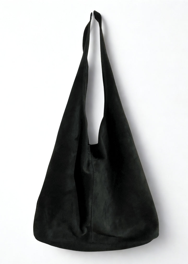 Suede Slouchy Tote Bag in Dark Khaki