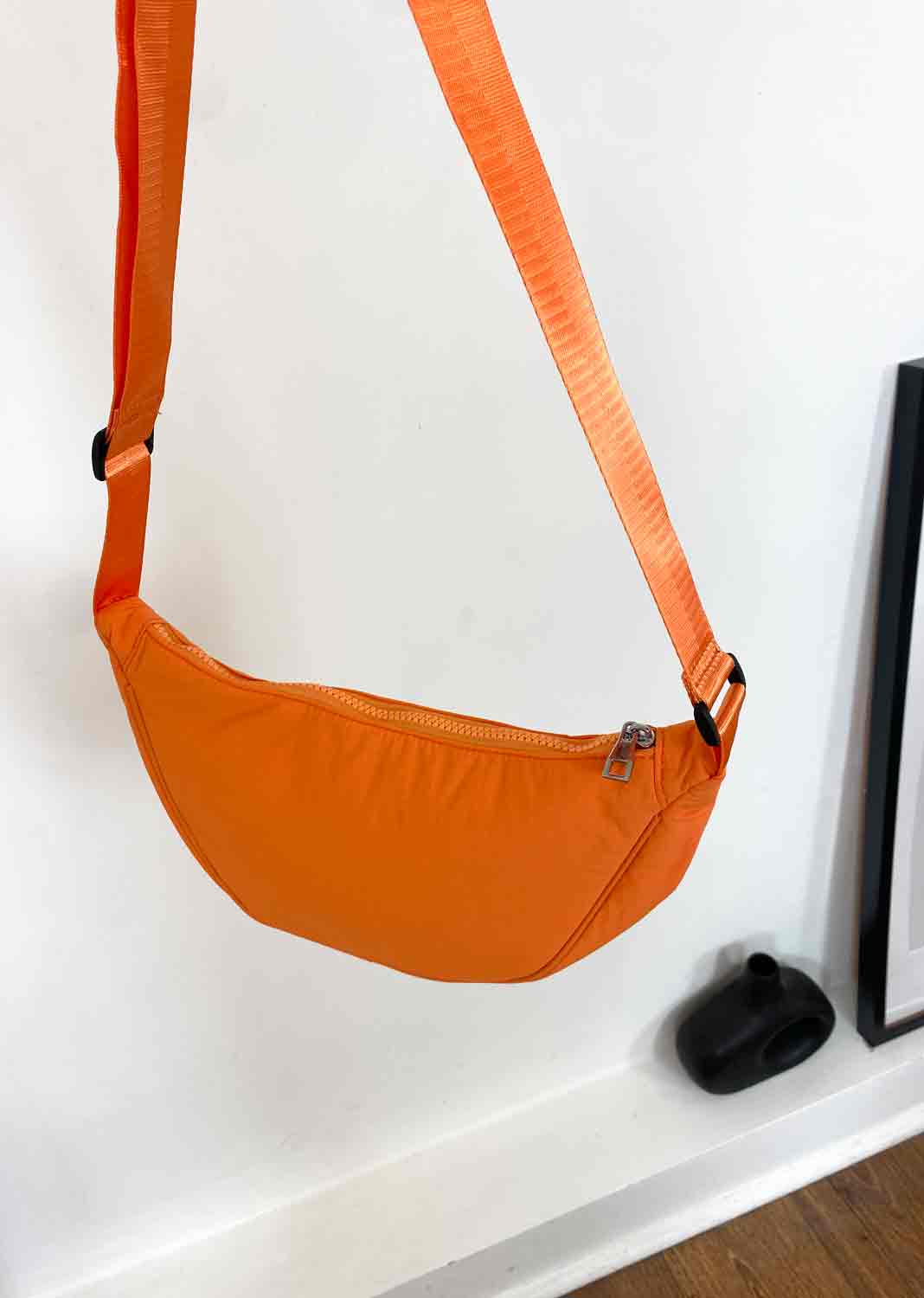 Nylon Crescent Sling Bag in Orange