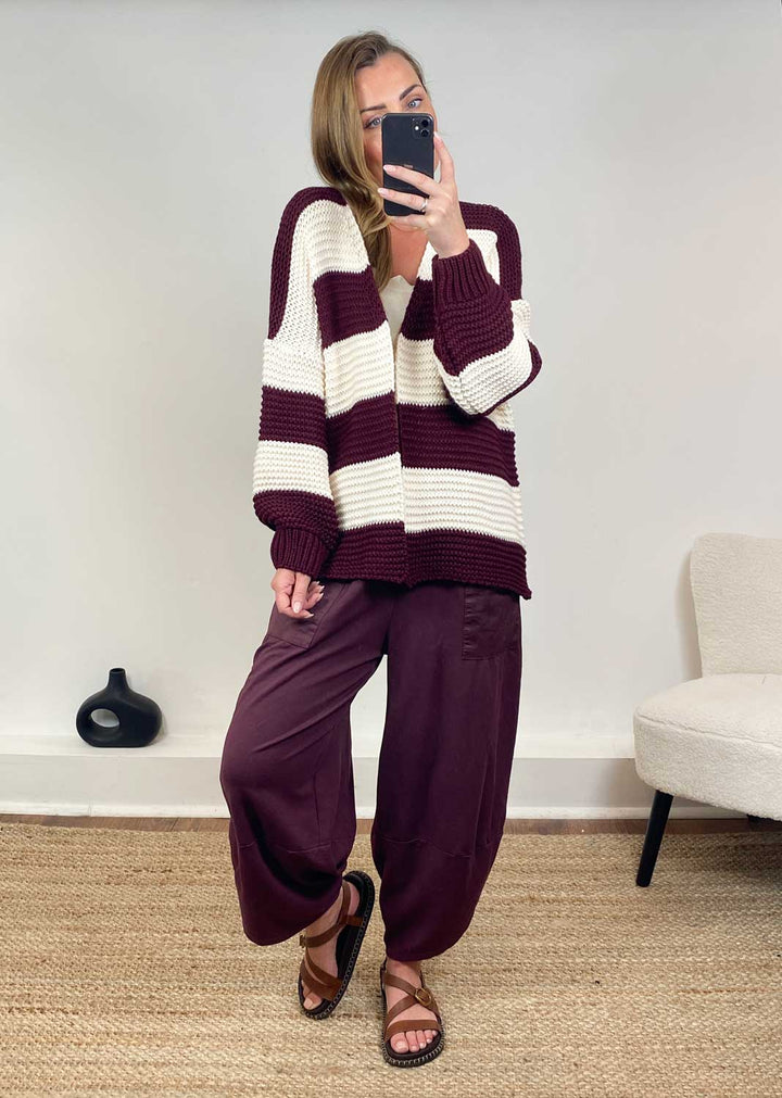 Odette Stripe Cardigan in Burgundy