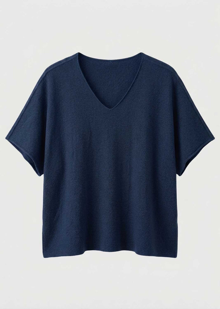 Ophelia Navy V Neck Box Knit Top