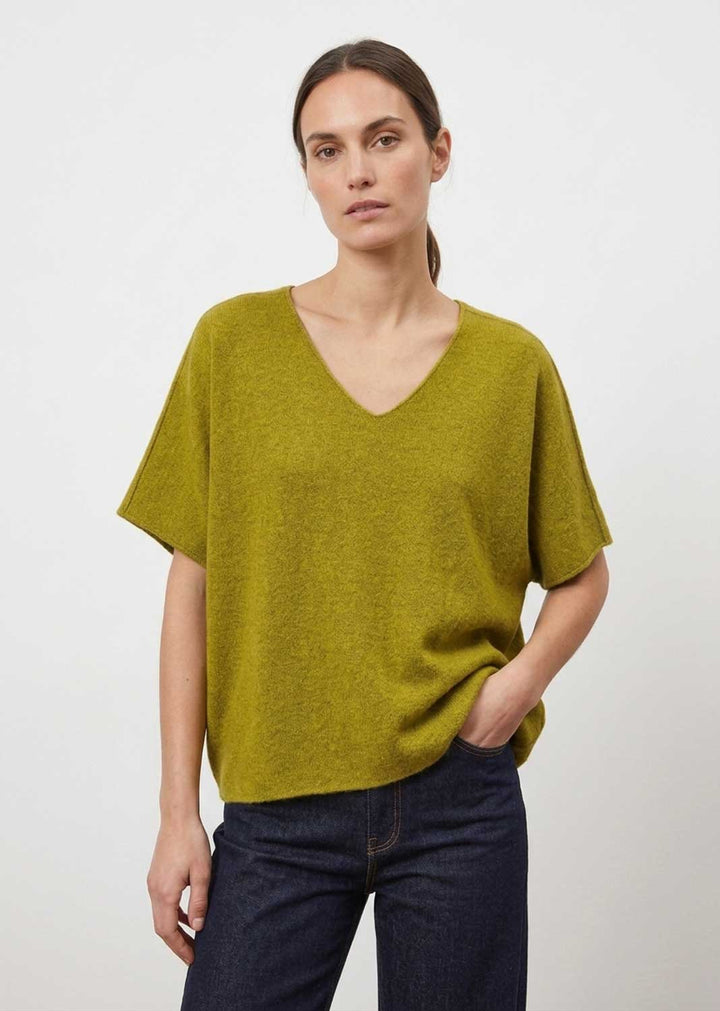 Ophelia Olive V Neck Box Knit Top