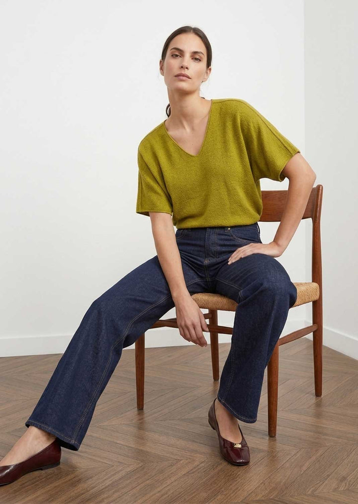 Ophelia Olive V Neck Box Knit Top
