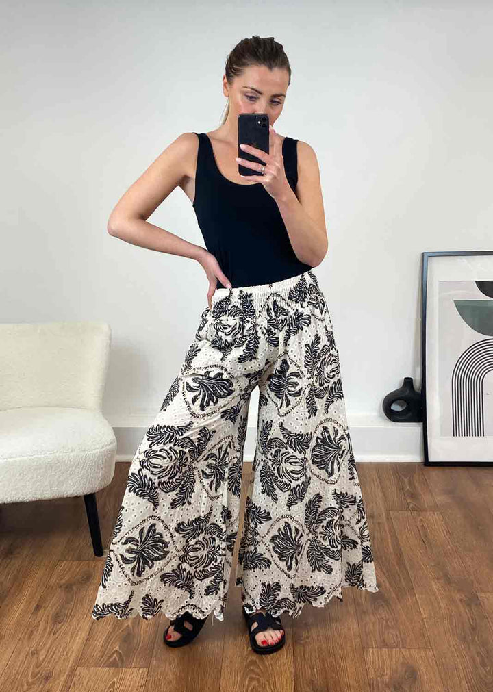 Paola Broderie Palazzo Pants