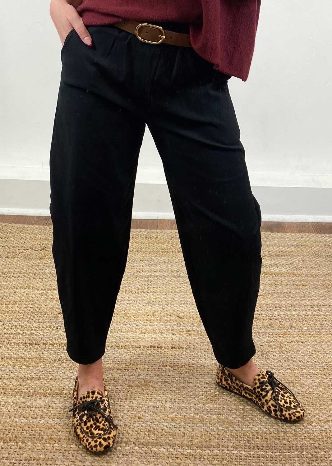 Parker Belted Barrel Trousers Black
