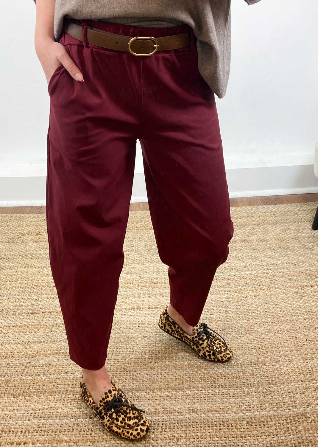 Parker Belted Barrel Trousers Burgundy