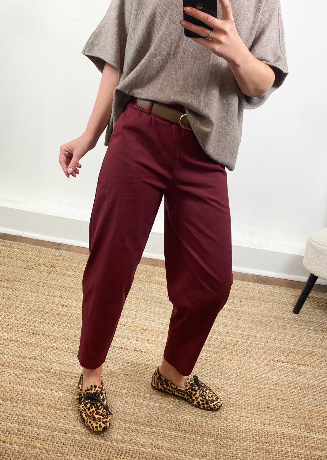 Parker Belted Barrel Trousers Burgundy