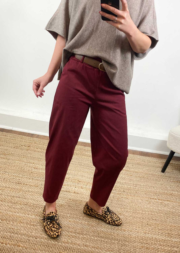 Parker Belted Barrel Trousers Burgundy