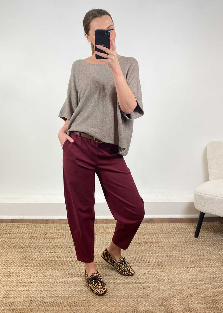 Parker Belted Barrel Trousers Burgundy