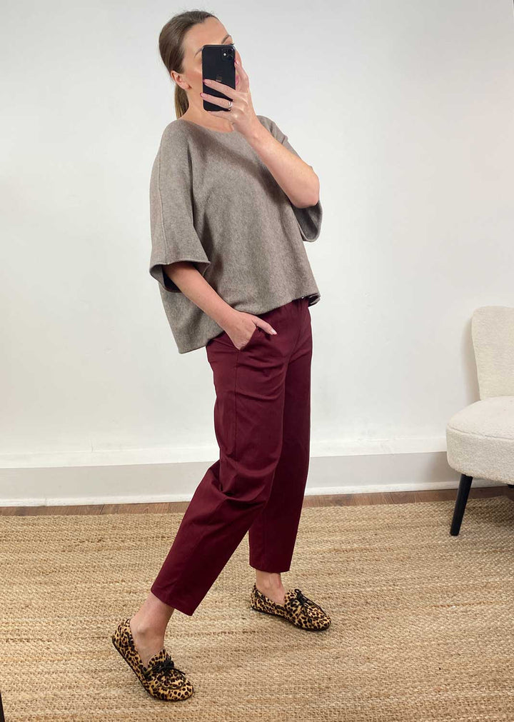 Parker Belted Barrel Trousers Burgundy