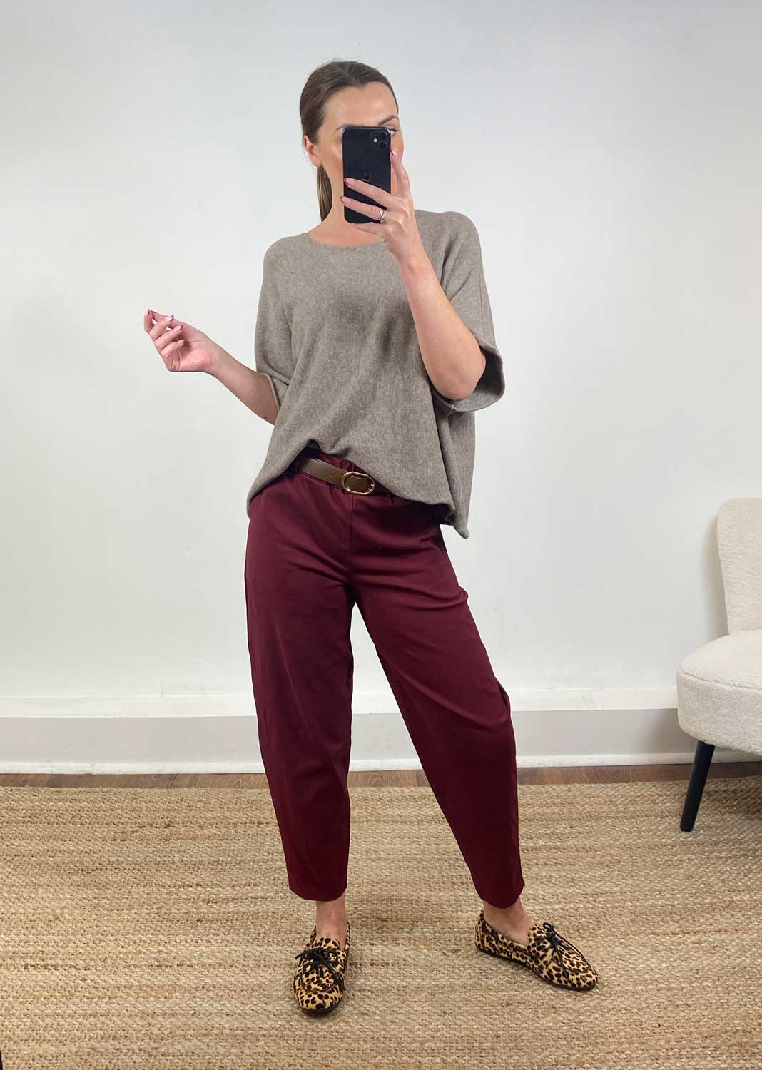 Parker Belted Barrel Trousers Burgundy