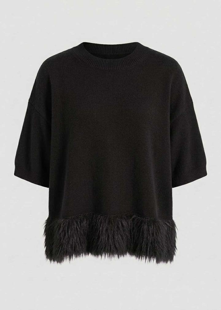 Raven Fur Trim Knitted Top
