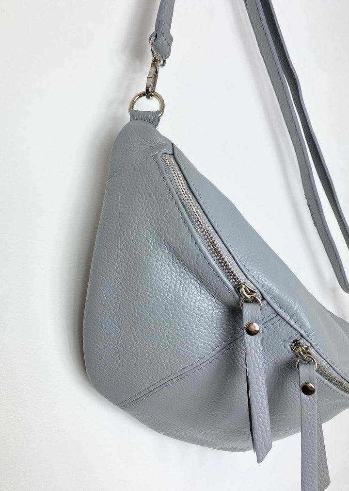 Grey Leather Sling Bag