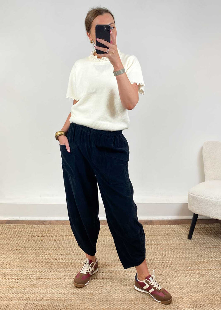 Remy Cord Barrel Pants Black