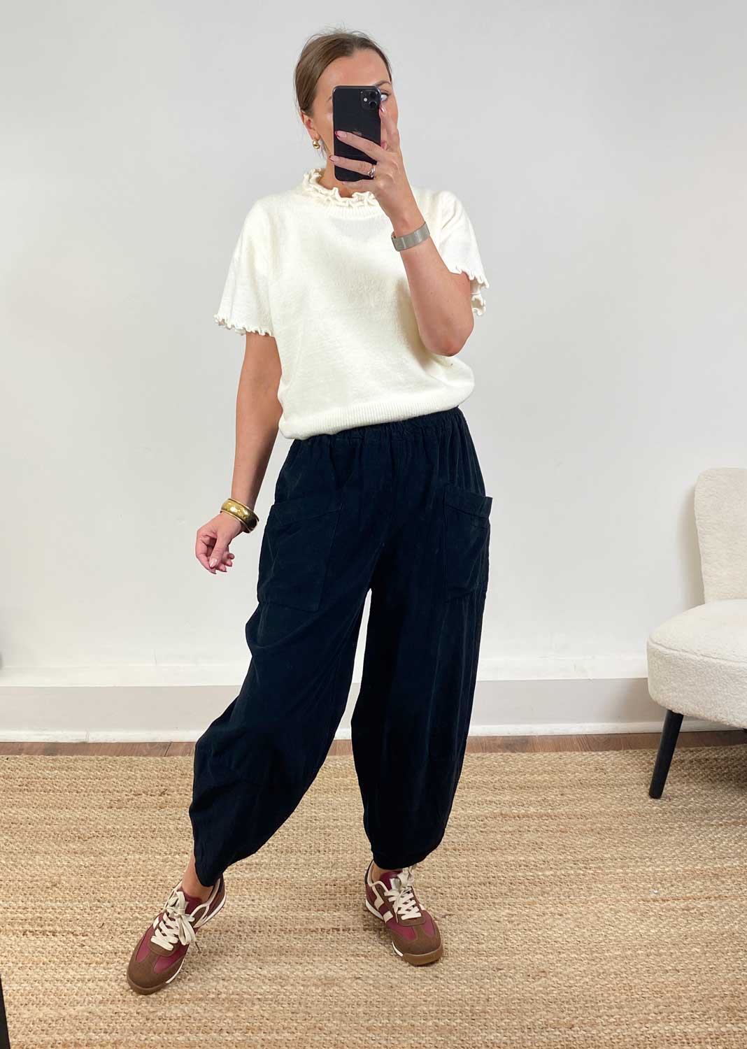 Remy Cord Barrel Pants Black