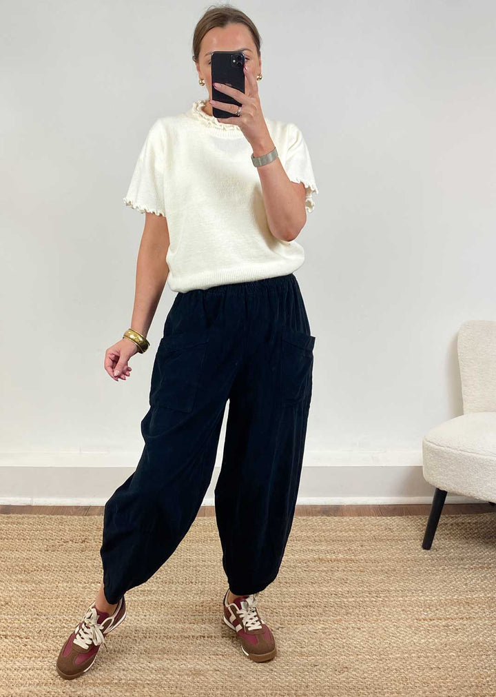 Remy Cord Barrel Pants Black