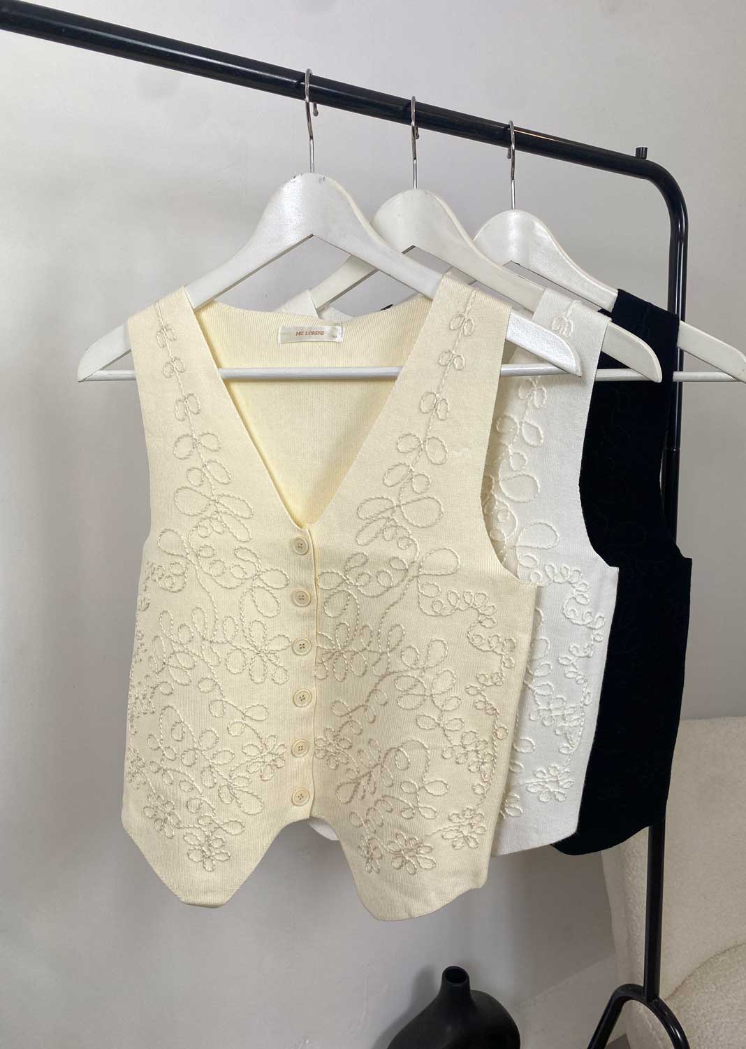 Remy Embroidered Knitted Waistcoat in Cream