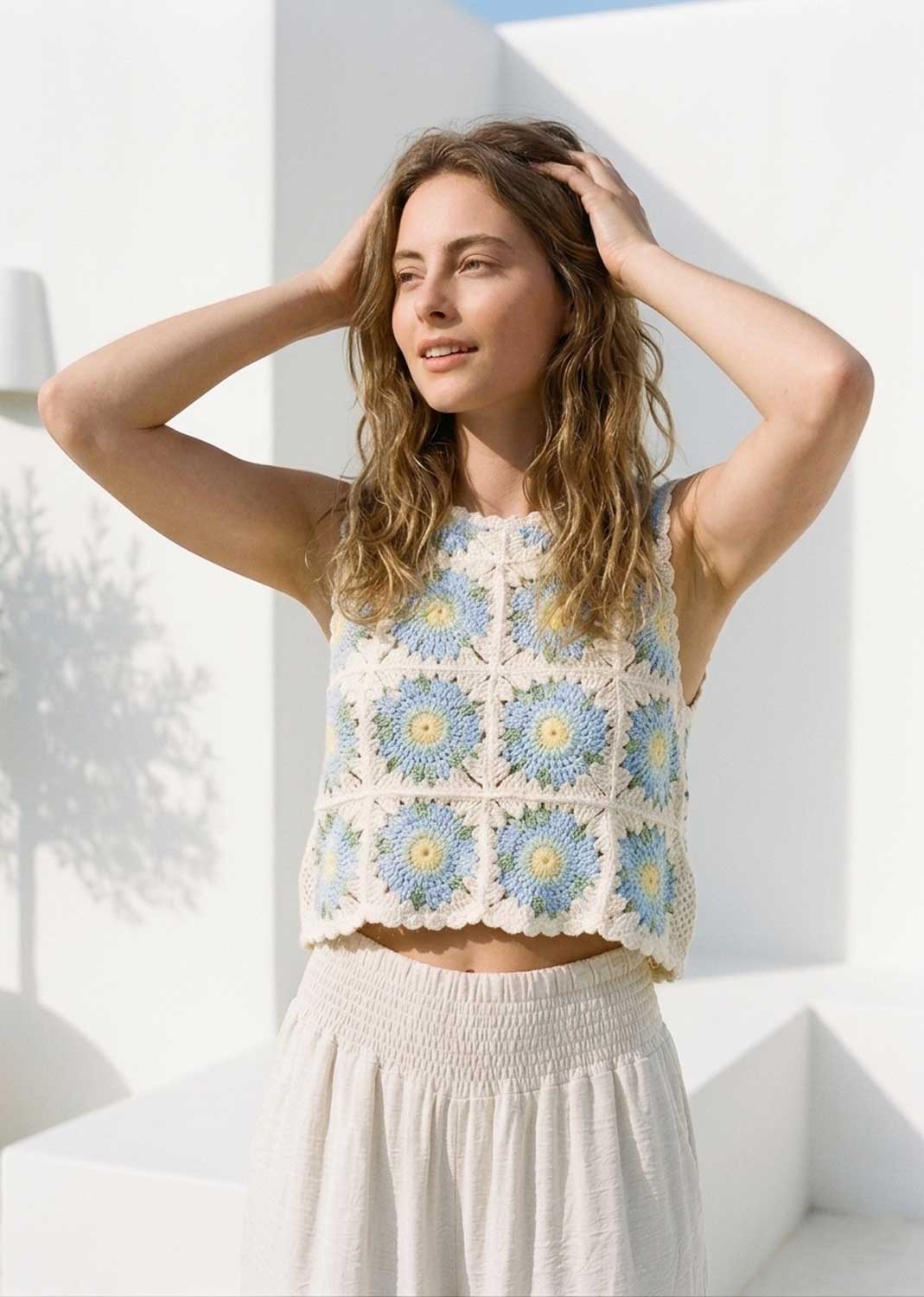 Reverie Blue Flower Crochet Top