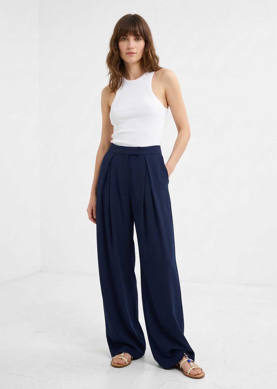 navy wide leg pants 