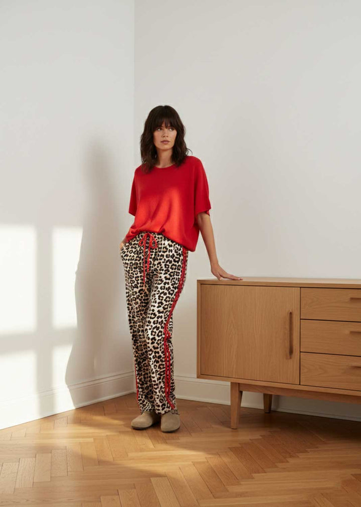 leopard side stripe track pants red
