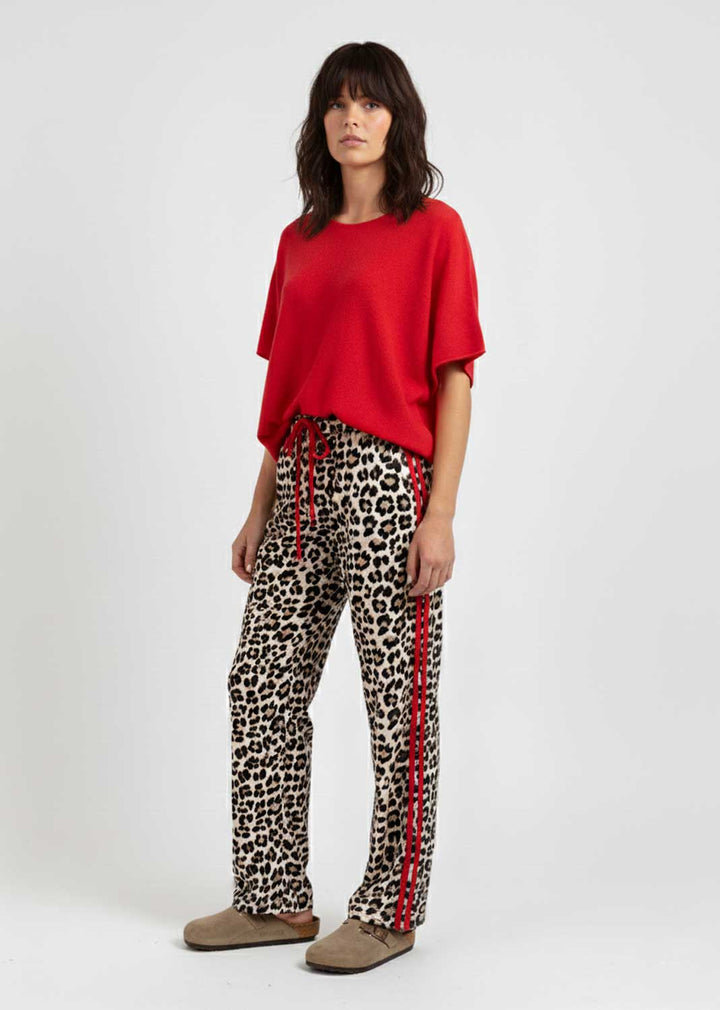 Rina Leopard Side Stripe Pants Red