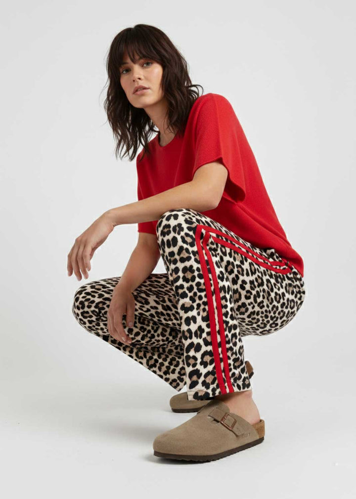 Rina Leopard Side Stripe Pants Red