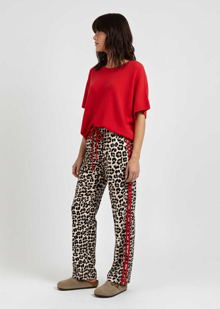 Rina Leopard Side Stripe Pants Red
