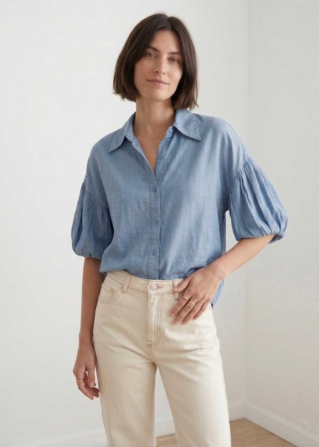 Robyn Light Chambray Puff Sleeve Blouse