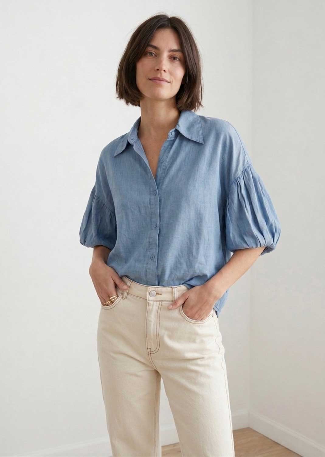 Robyn Light Chambray Puff Sleeve Blouse