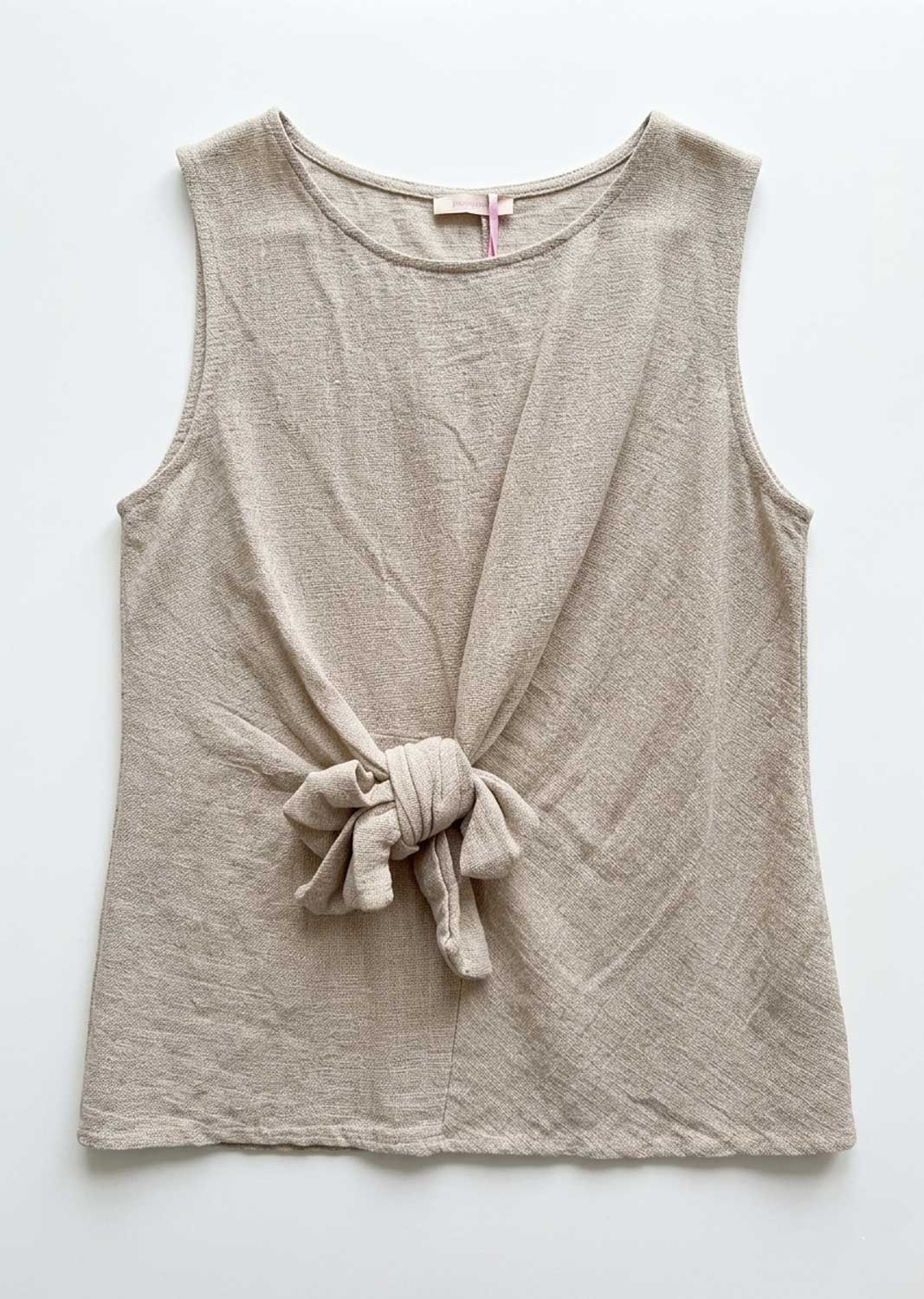 Rosa Beige Tie Waist Hopsack Top