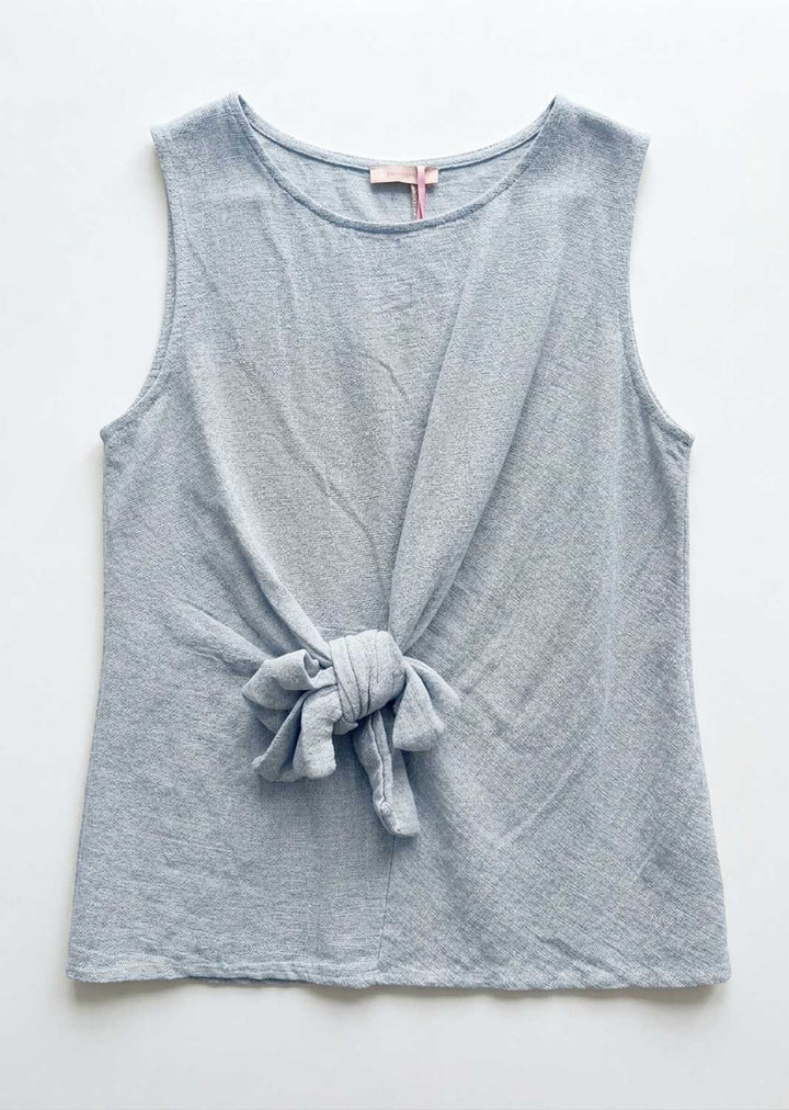 Rosa Denim Blue Tie Waist Hopsack Top