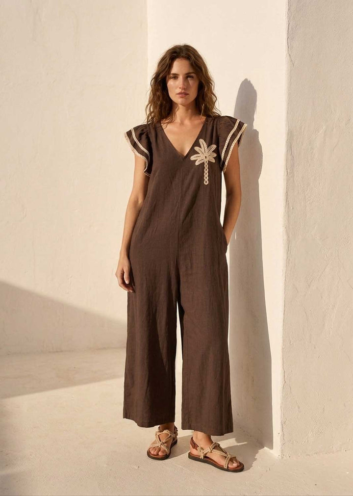 Paloma Brown Embroidered Jumpsuit