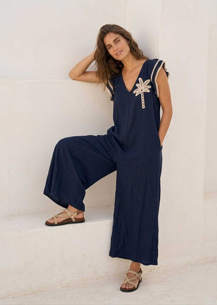 Paloma Navy Embroidered Jumpsuit
