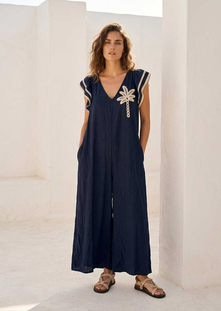 navy embroidered jumpsuit