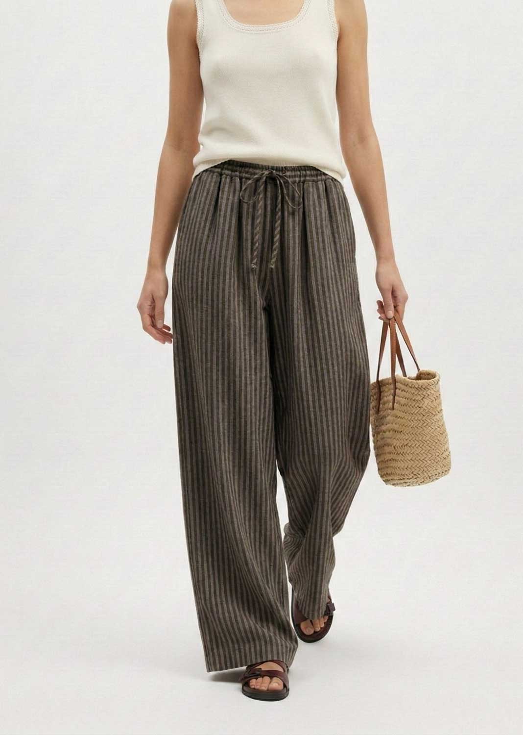 Siena Stripe Linen Pants Khaki Mocha