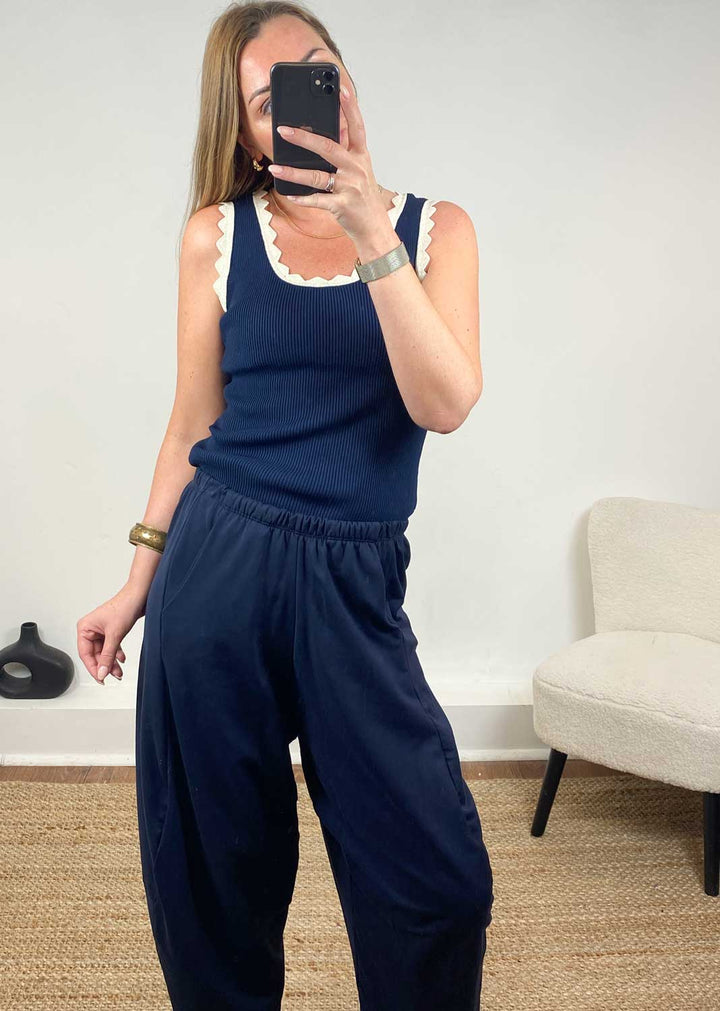 Solange Lurex Scallop Vest in Navy