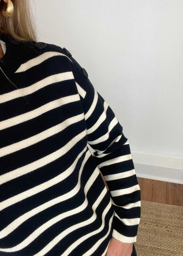 Saba Stripe Button Jumper in Black