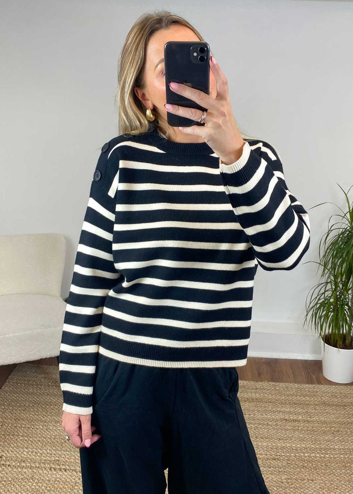 Saba Stripe Button Jumper in Black