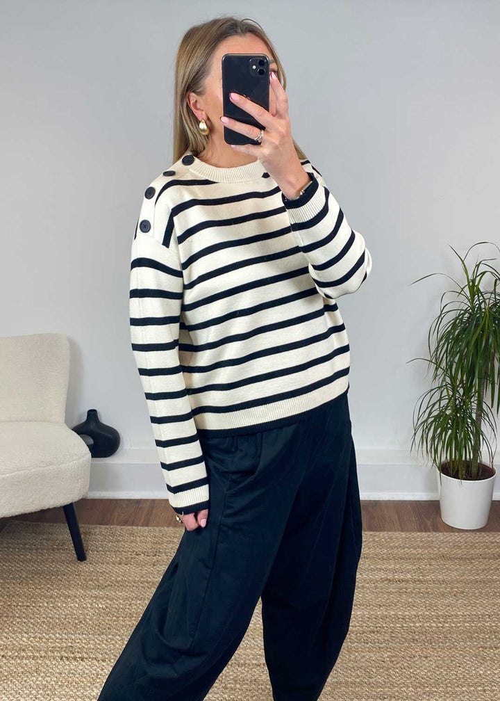 Saba Stripe Button Jumper in Cream
