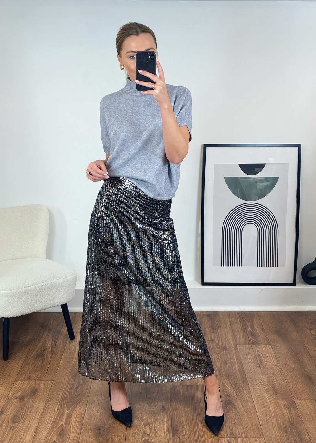 Long Silver Sequin Skirt