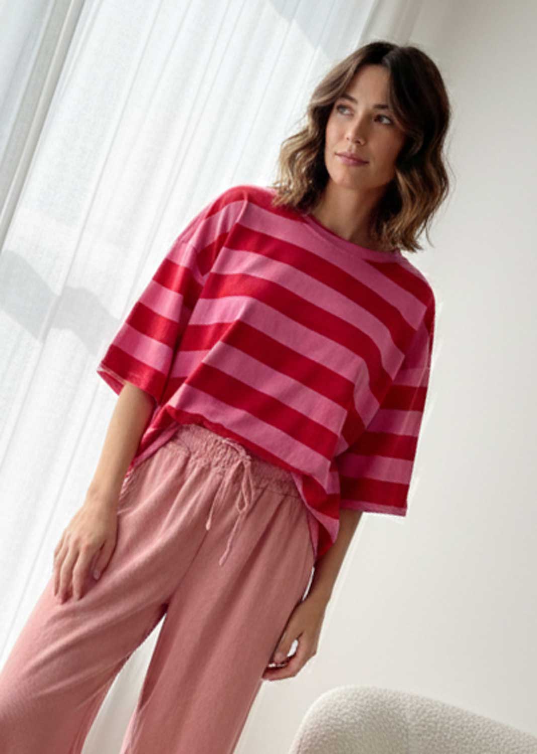 Sally Stripe Tshirt Red Pink