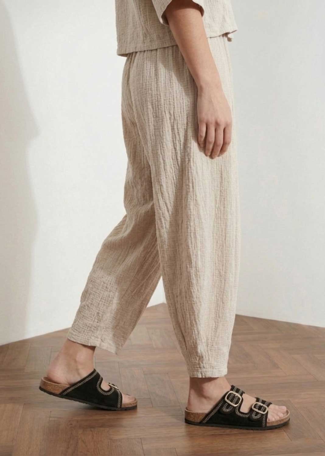 Sandy Cream Hopsack Barrel Pants