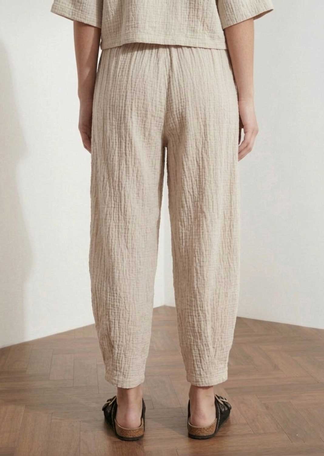 Sandy Cream Hopsack Barrel Pants