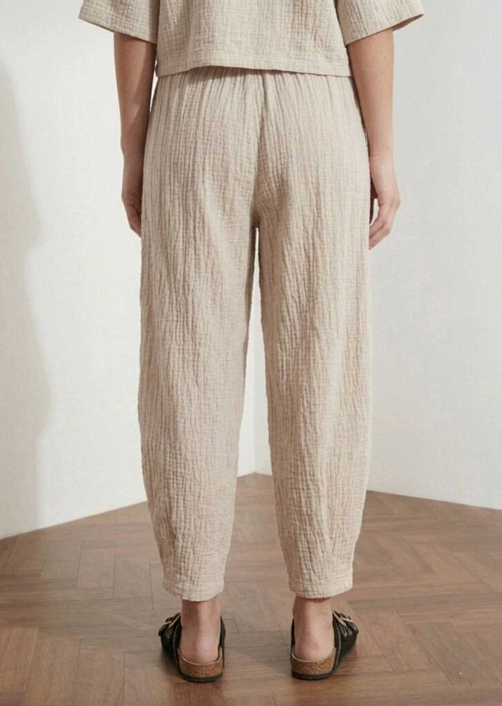 Sandy Cream Hopsack Barrel Pants