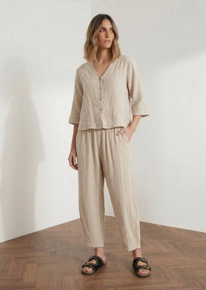 Sandy Cream Hopsack Barrel Pants