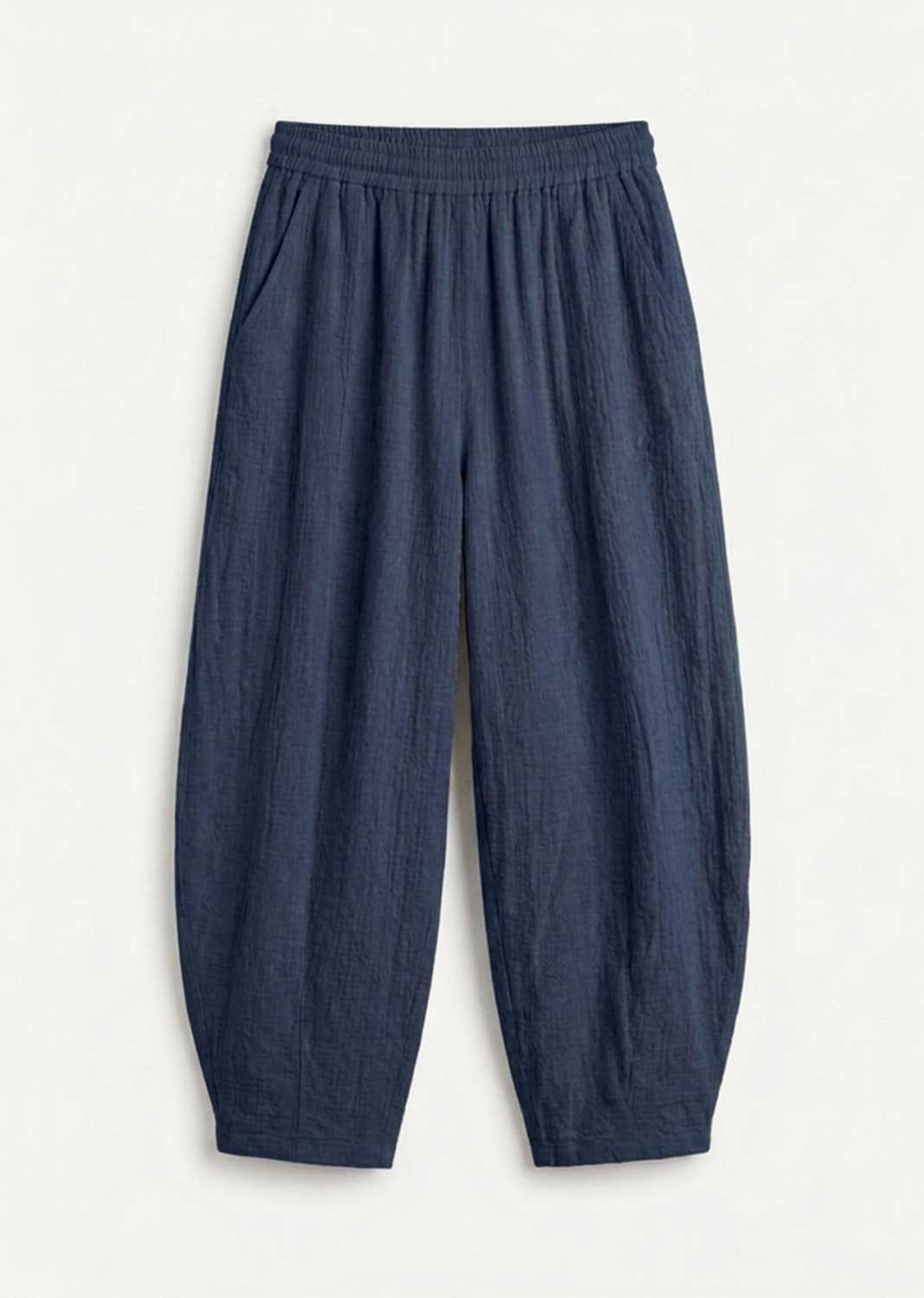 Sandy Navy Hopsack Barrel Pants