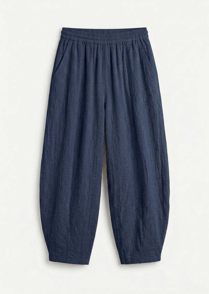 Sandy Navy Hopsack Barrel Pants