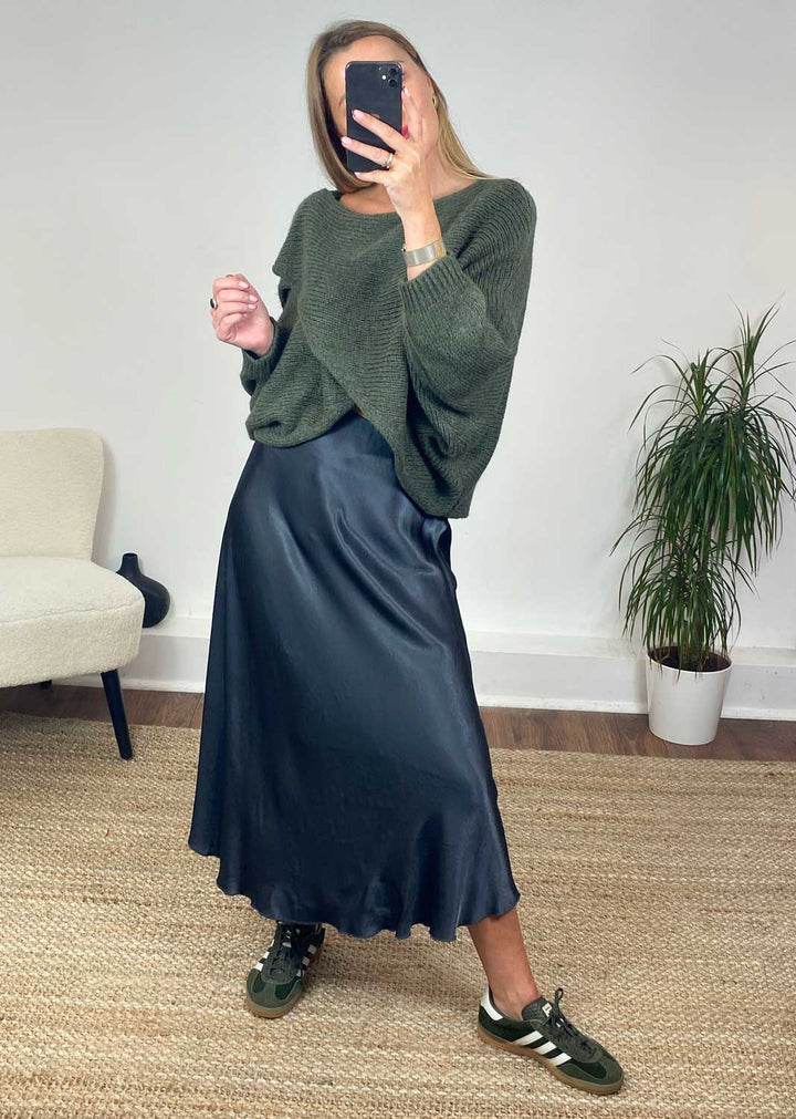 Sansi Silky Slip Skirt in Slate Grey