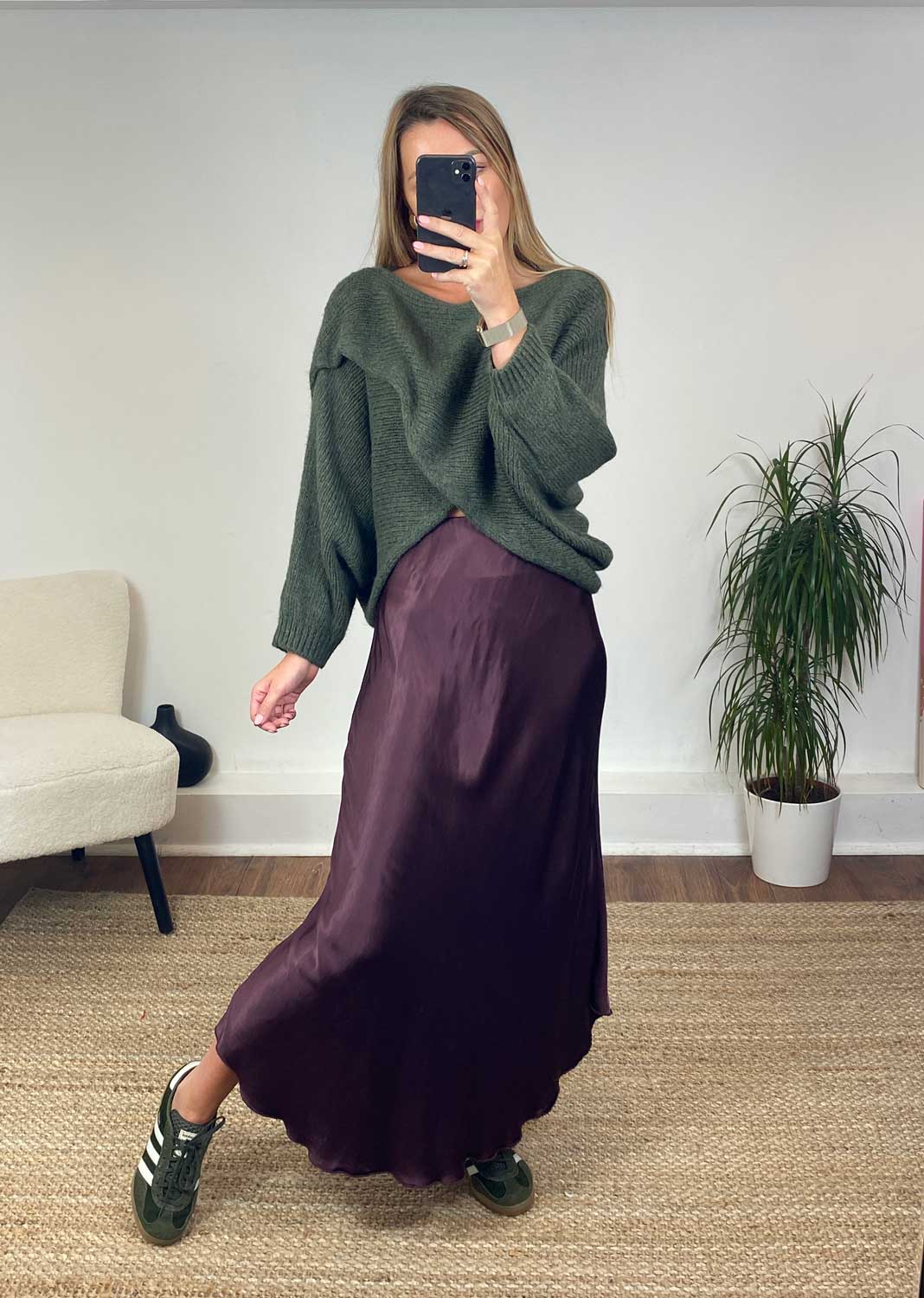 Sansi Silky Slip Skirt in Port