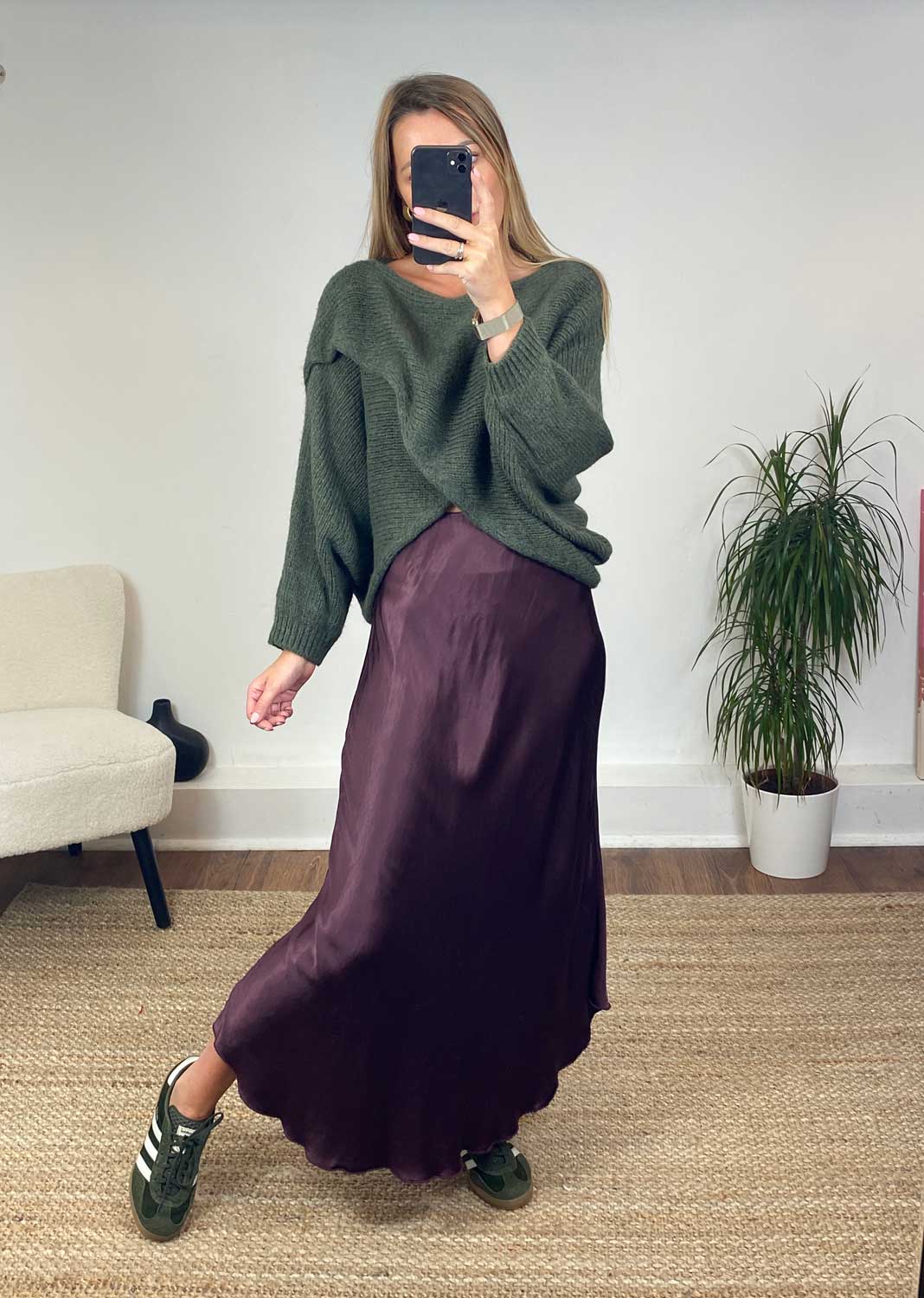 Sansi Silky Slip Skirt in Port